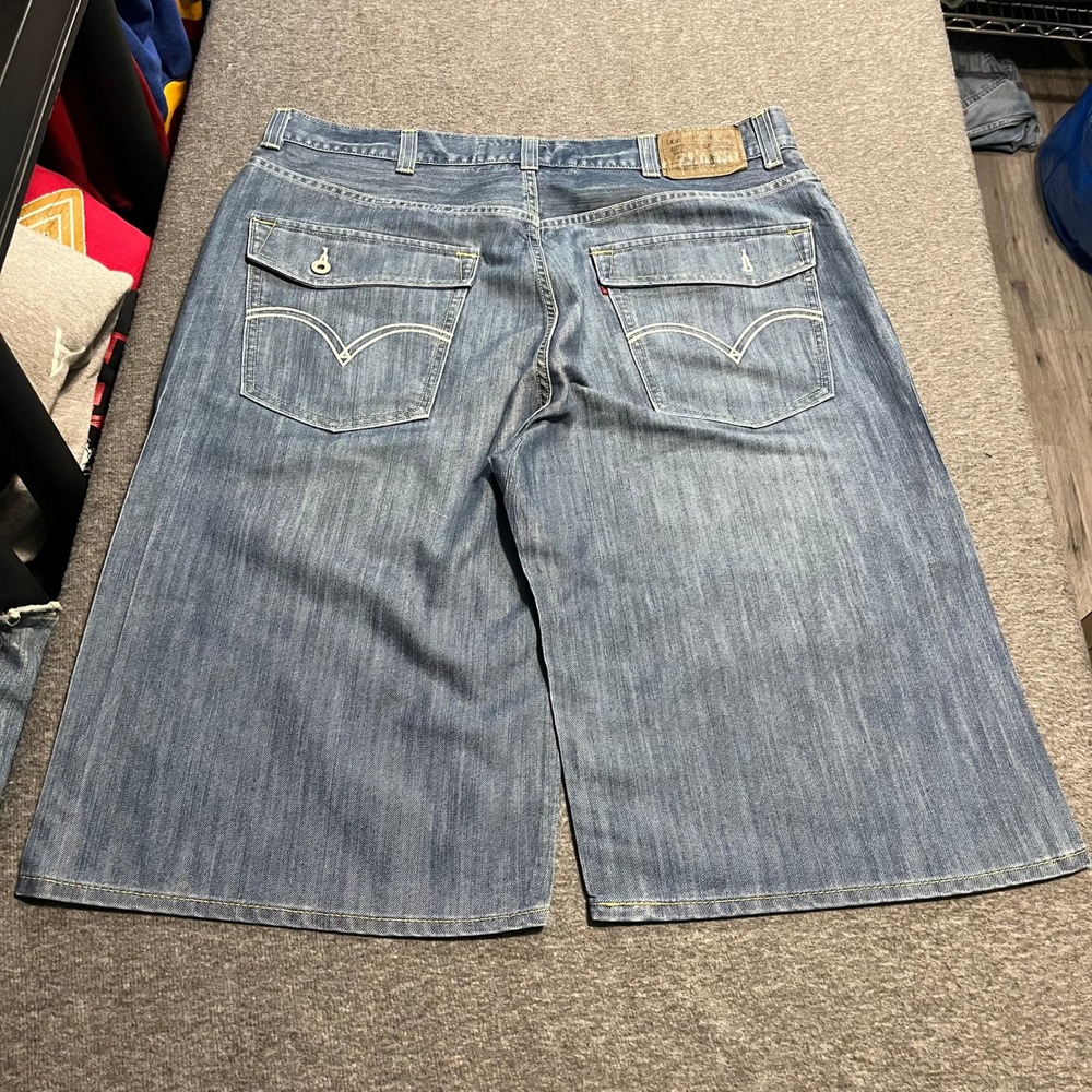 Levis 579 Baggy Denim Shorts Mens 38 Blue Wide Leg Skater Y2K Streetwear 78